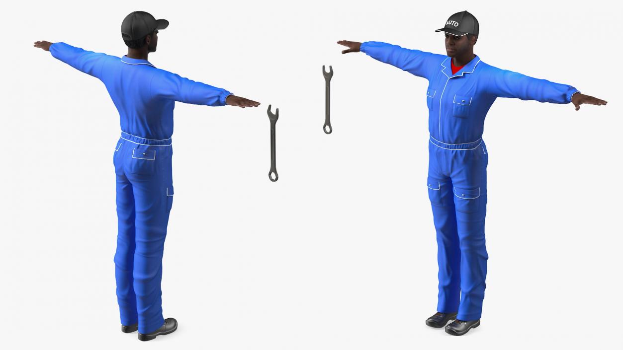 3D model Dark Skin Black Car Mechanic T Pose