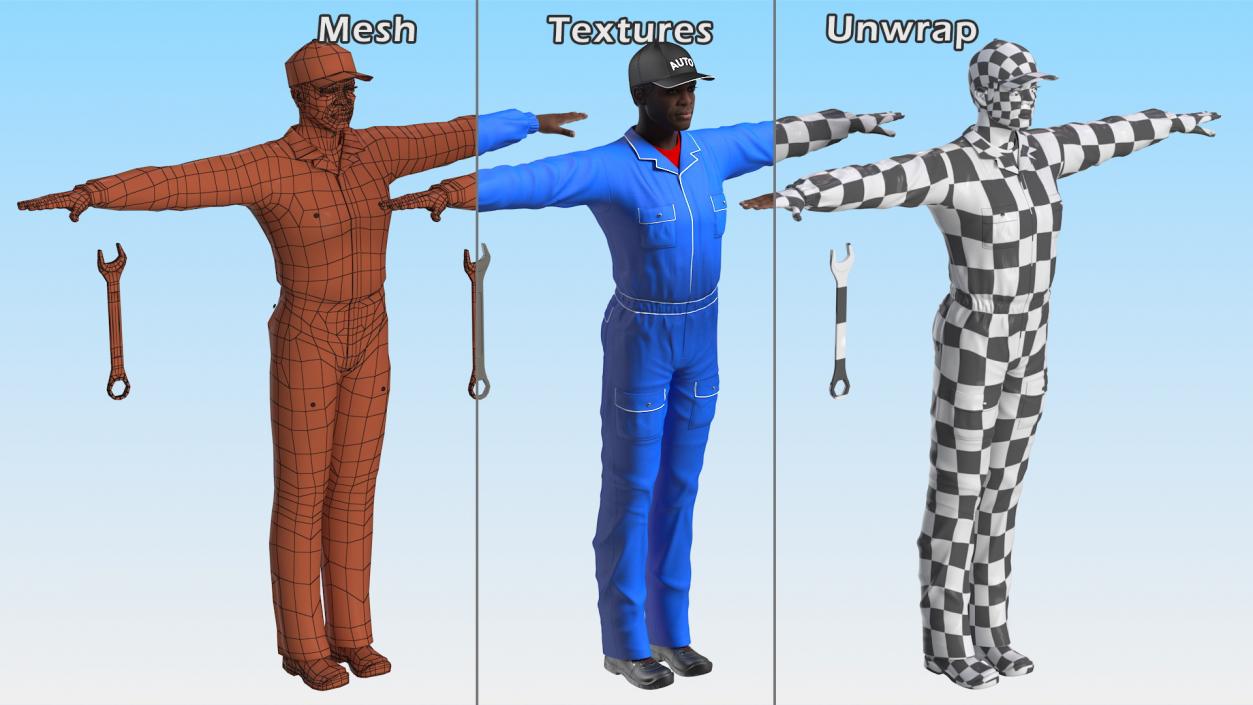 3D model Dark Skin Black Car Mechanic T Pose