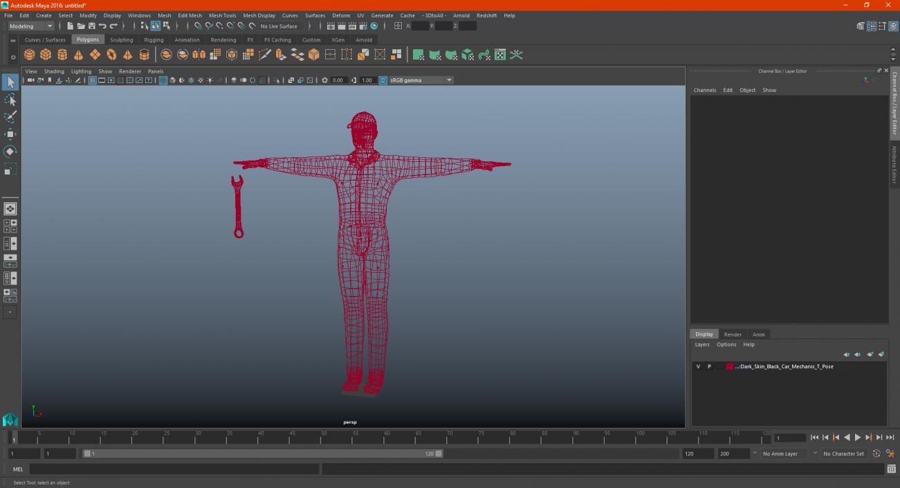 3D model Dark Skin Black Car Mechanic T Pose