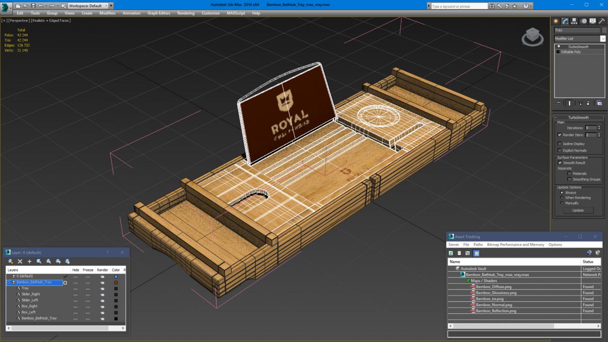 Bamboo Bathtub Tray 3D model