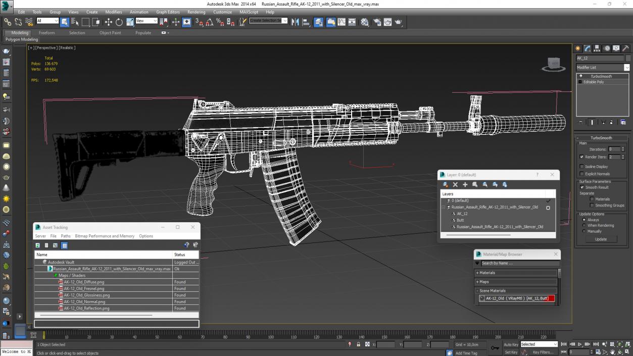 3D model Russian Assault Rifle AK-12 2011 with Silencer Old