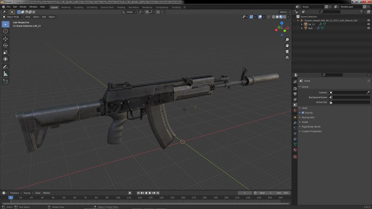 3D model Russian Assault Rifle AK-12 2011 with Silencer Old