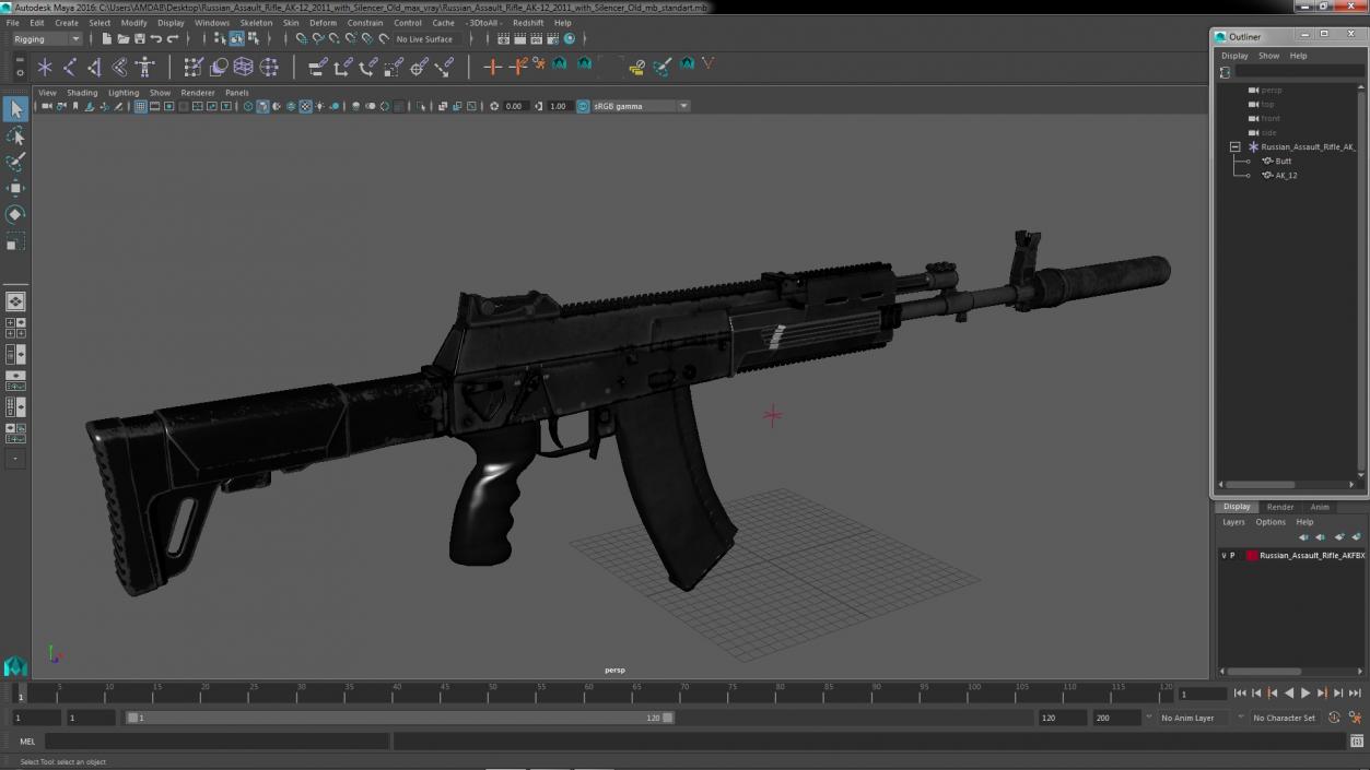 3D model Russian Assault Rifle AK-12 2011 with Silencer Old