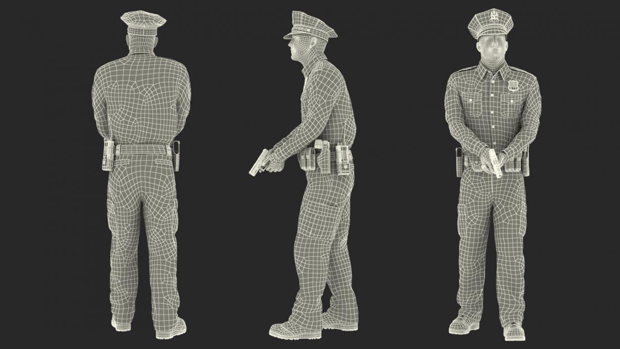 3D NY Police Officer Attention Pose Fur