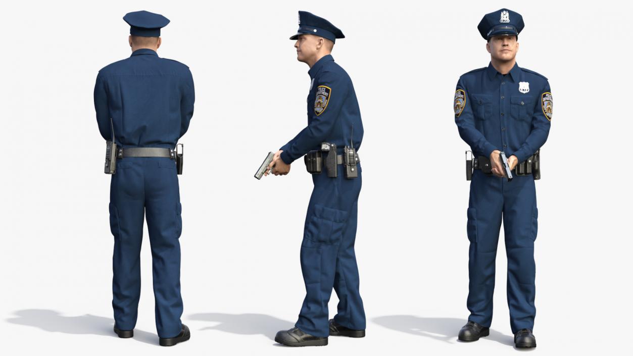 3D NY Police Officer Attention Pose Fur