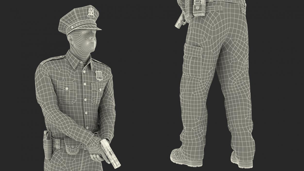 3D NY Police Officer Attention Pose Fur