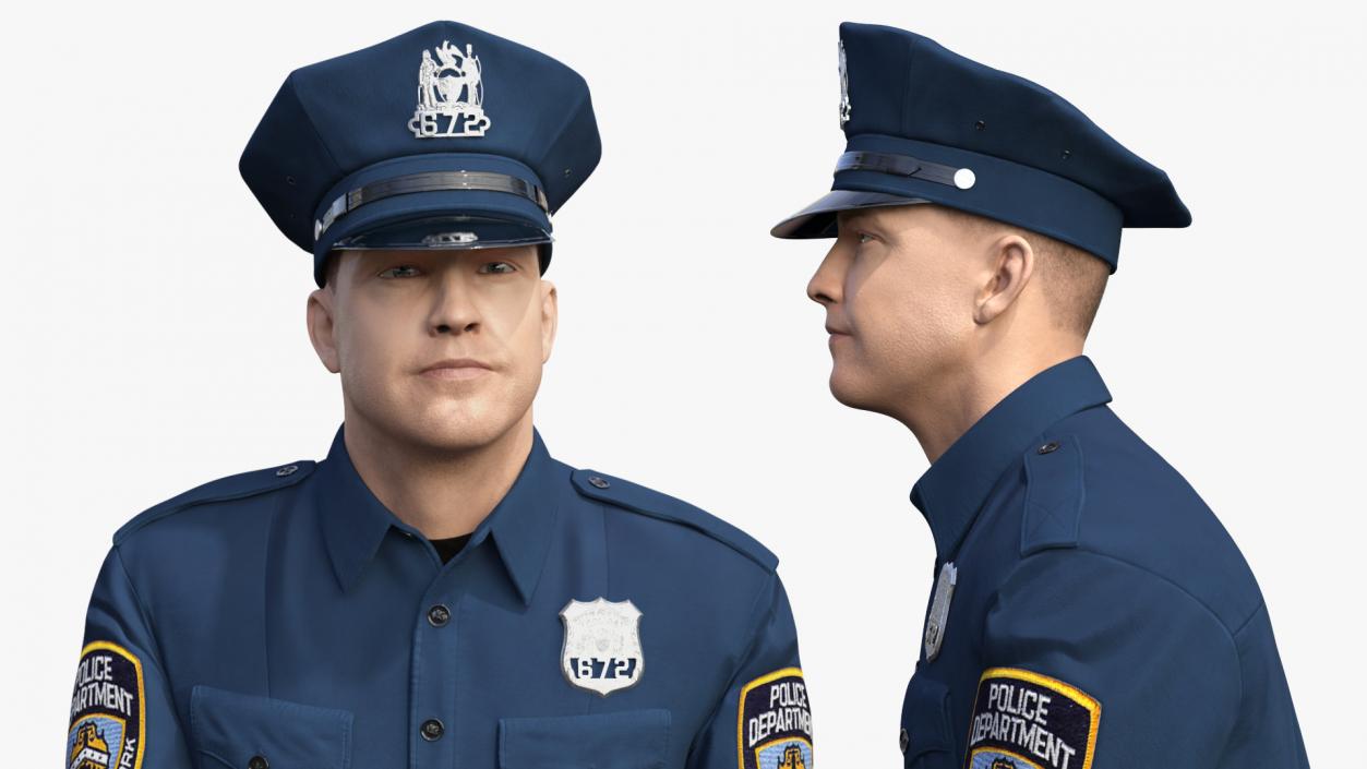 3D NY Police Officer Attention Pose Fur