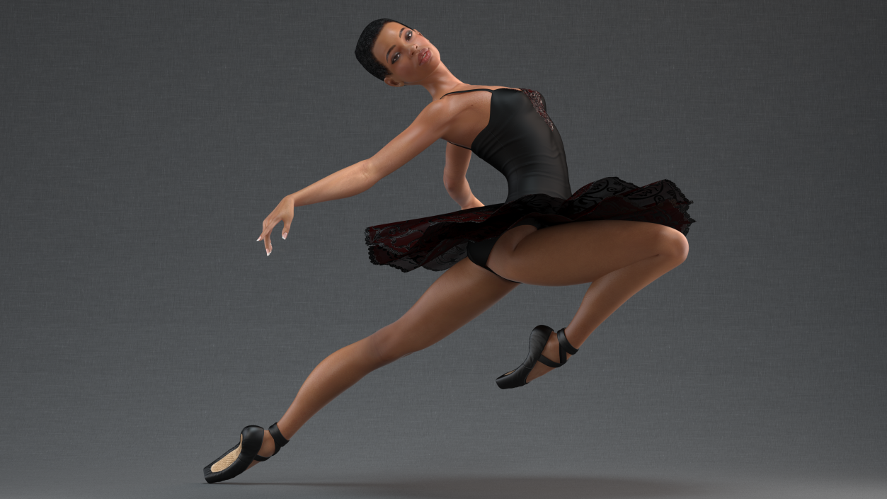 Light Skinned Black Ballerina Jump Pose 3D model