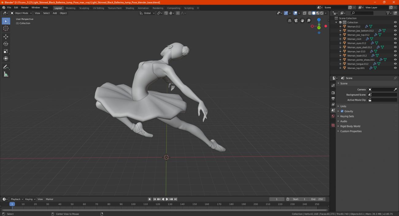 Light Skinned Black Ballerina Jump Pose 3D model