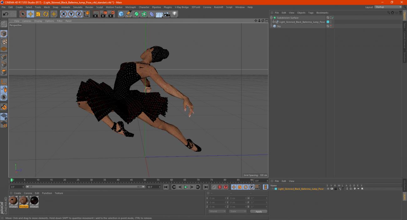 Light Skinned Black Ballerina Jump Pose 3D model