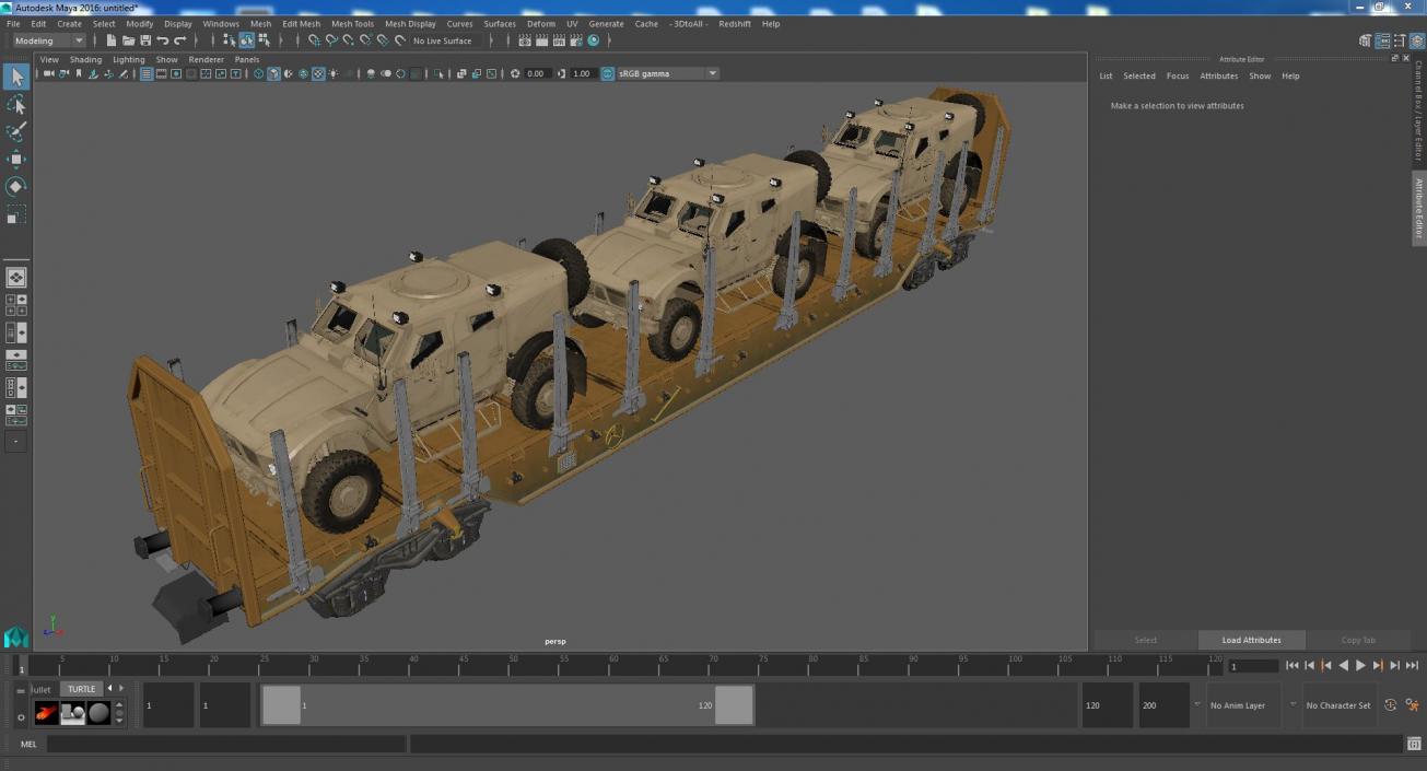 Stake Wagon Loaded with Oshkosh Military Vehicles 3D model