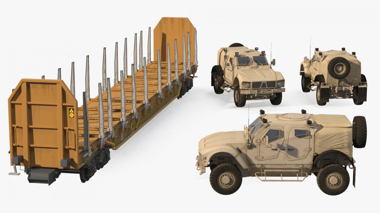 Stake Wagon Loaded with Oshkosh Military Vehicles 3D model