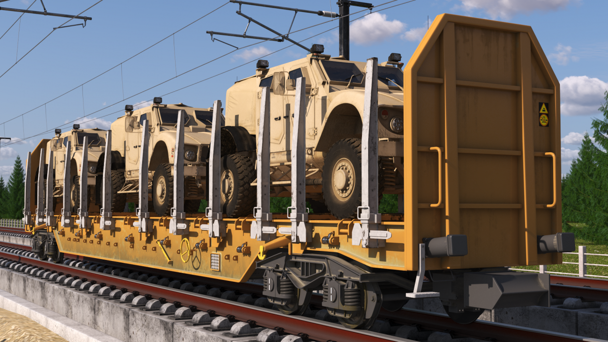 Stake Wagon Loaded with Oshkosh Military Vehicles 3D model