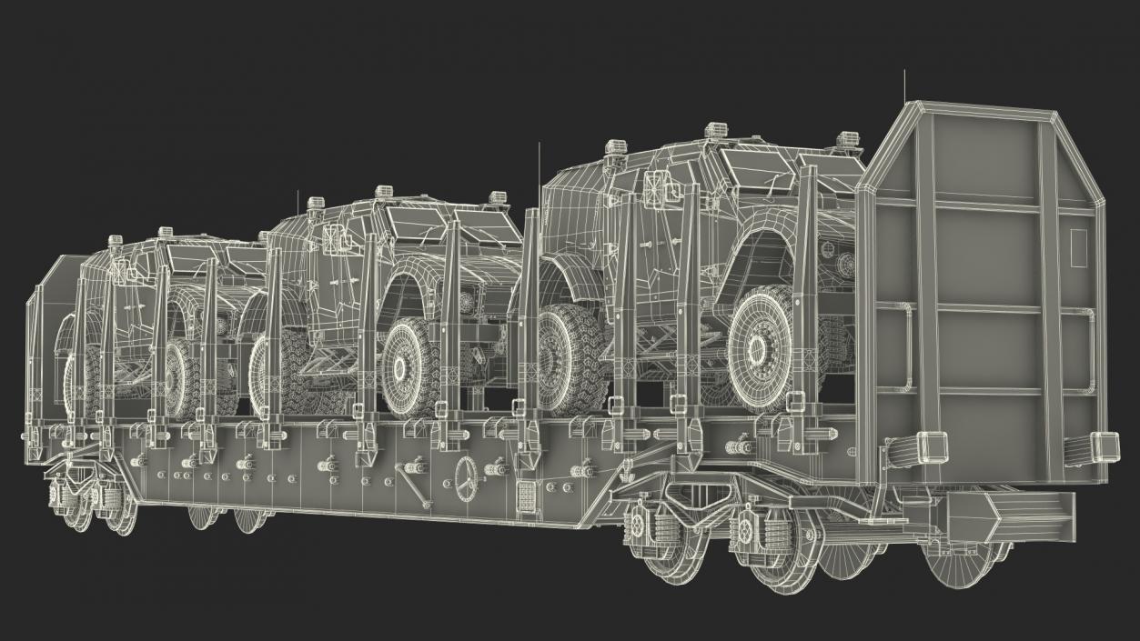 Stake Wagon Loaded with Oshkosh Military Vehicles 3D model