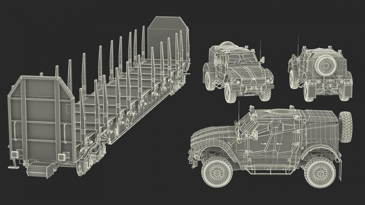 Stake Wagon Loaded with Oshkosh Military Vehicles 3D model