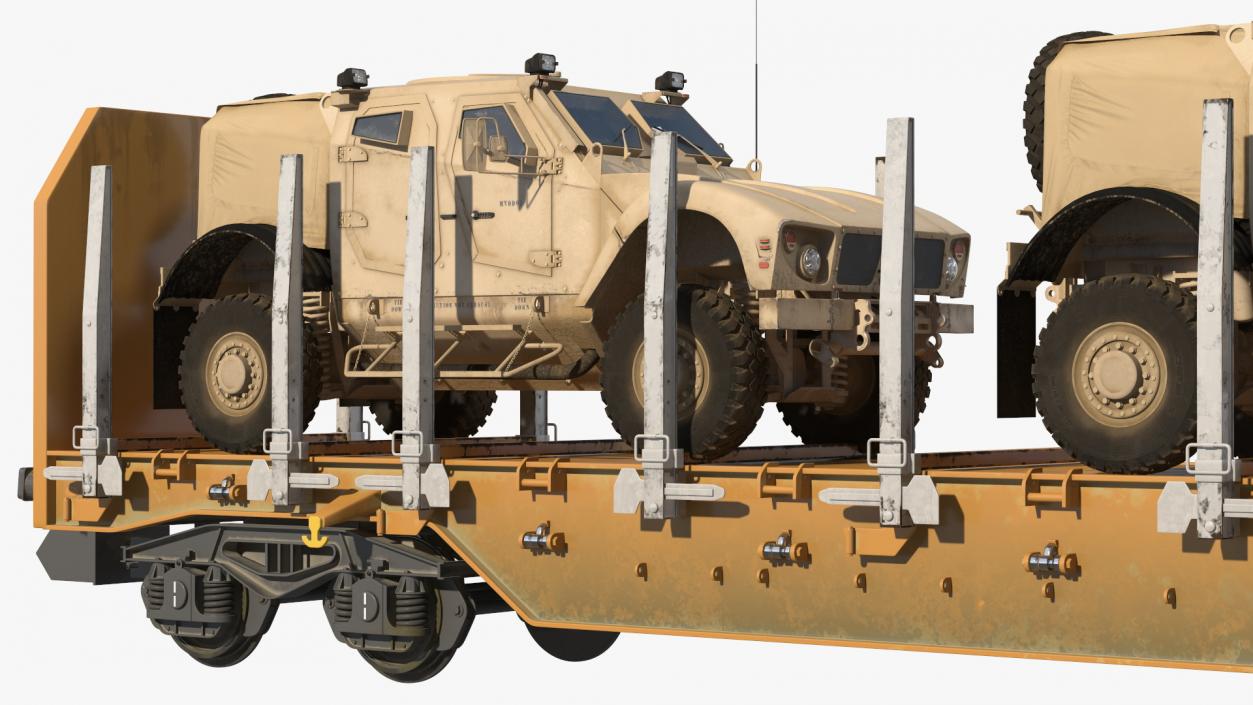 Stake Wagon Loaded with Oshkosh Military Vehicles 3D model