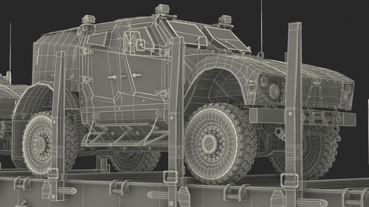 Stake Wagon Loaded with Oshkosh Military Vehicles 3D model