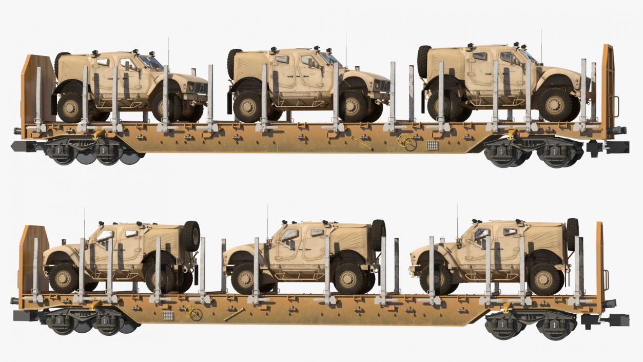 Stake Wagon Loaded with Oshkosh Military Vehicles 3D model