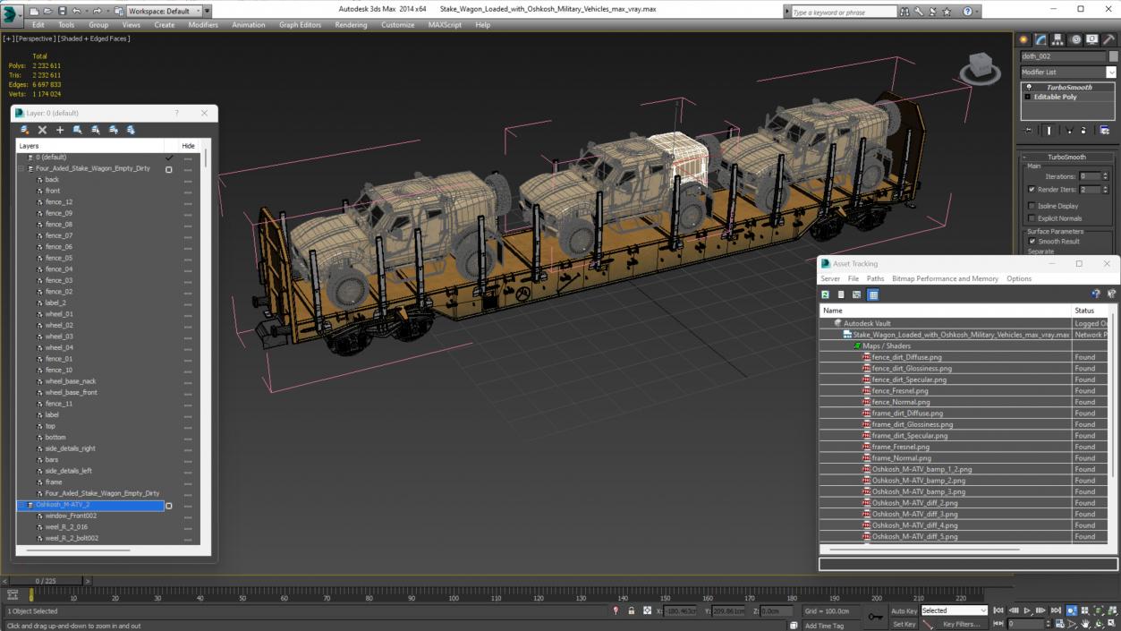 Stake Wagon Loaded with Oshkosh Military Vehicles 3D model