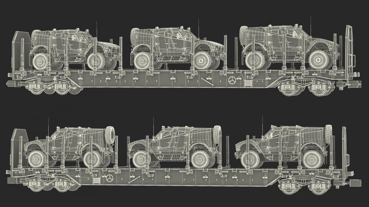 Stake Wagon Loaded with Oshkosh Military Vehicles 3D model