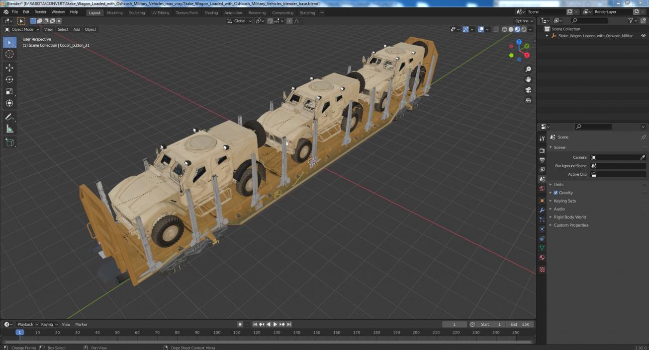 Stake Wagon Loaded with Oshkosh Military Vehicles 3D model