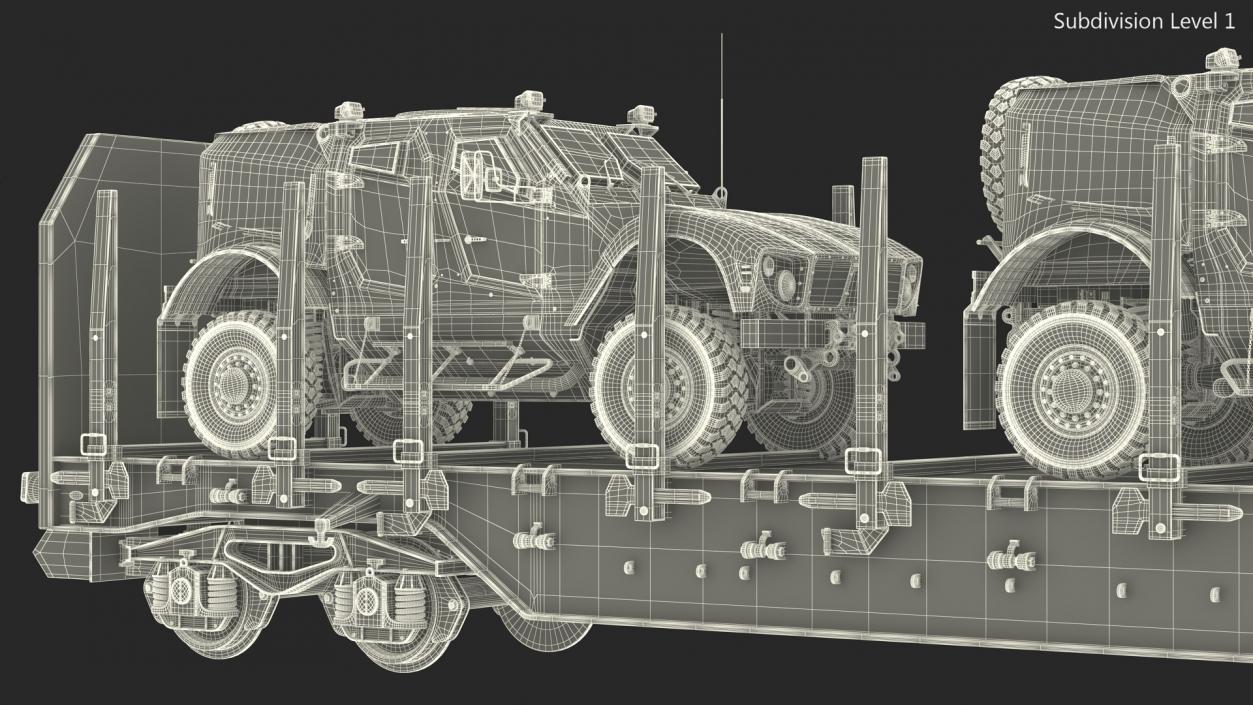 Stake Wagon Loaded with Oshkosh Military Vehicles 3D model