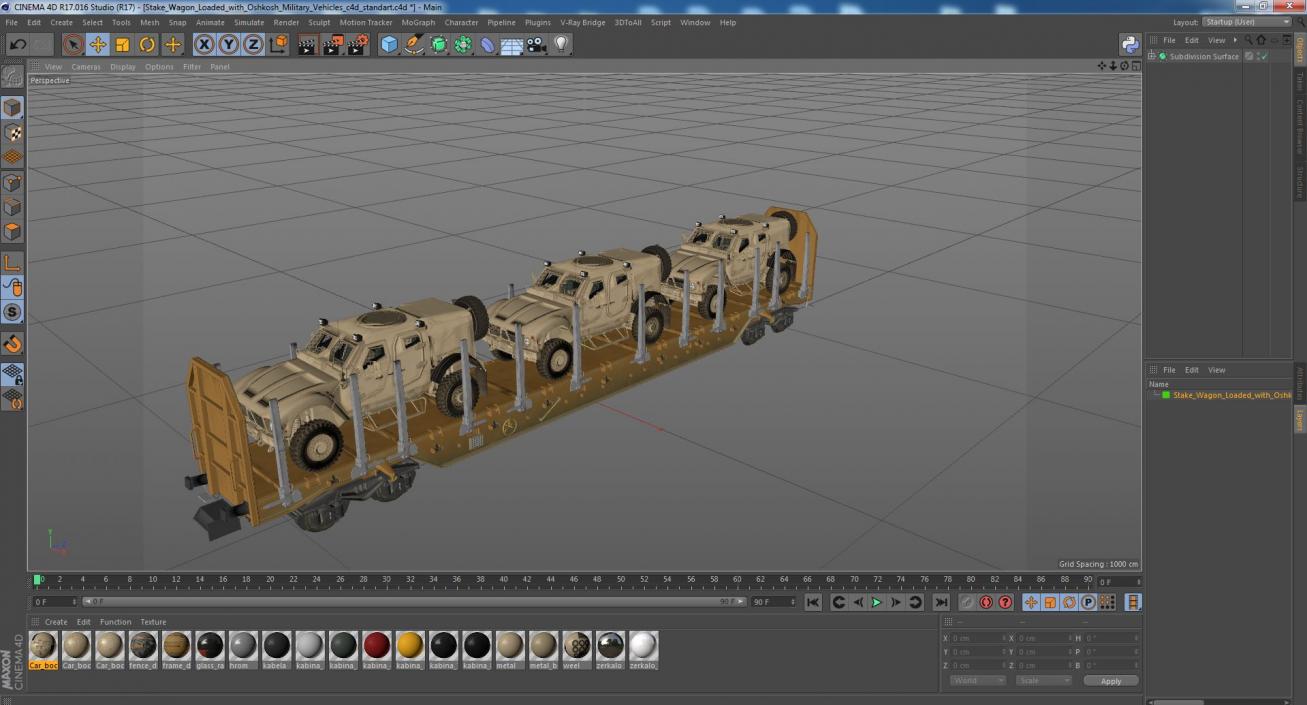 Stake Wagon Loaded with Oshkosh Military Vehicles 3D model