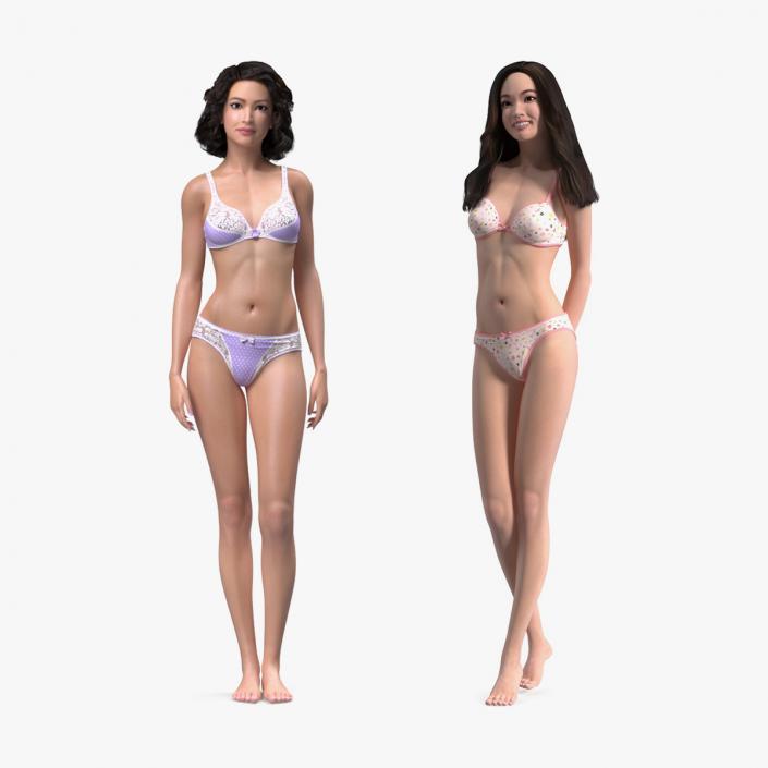 Asian Women in Lingerie Collection 3D model