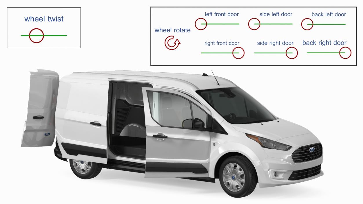 Ford Transit Connect Barn Doors White Rigged 3D model