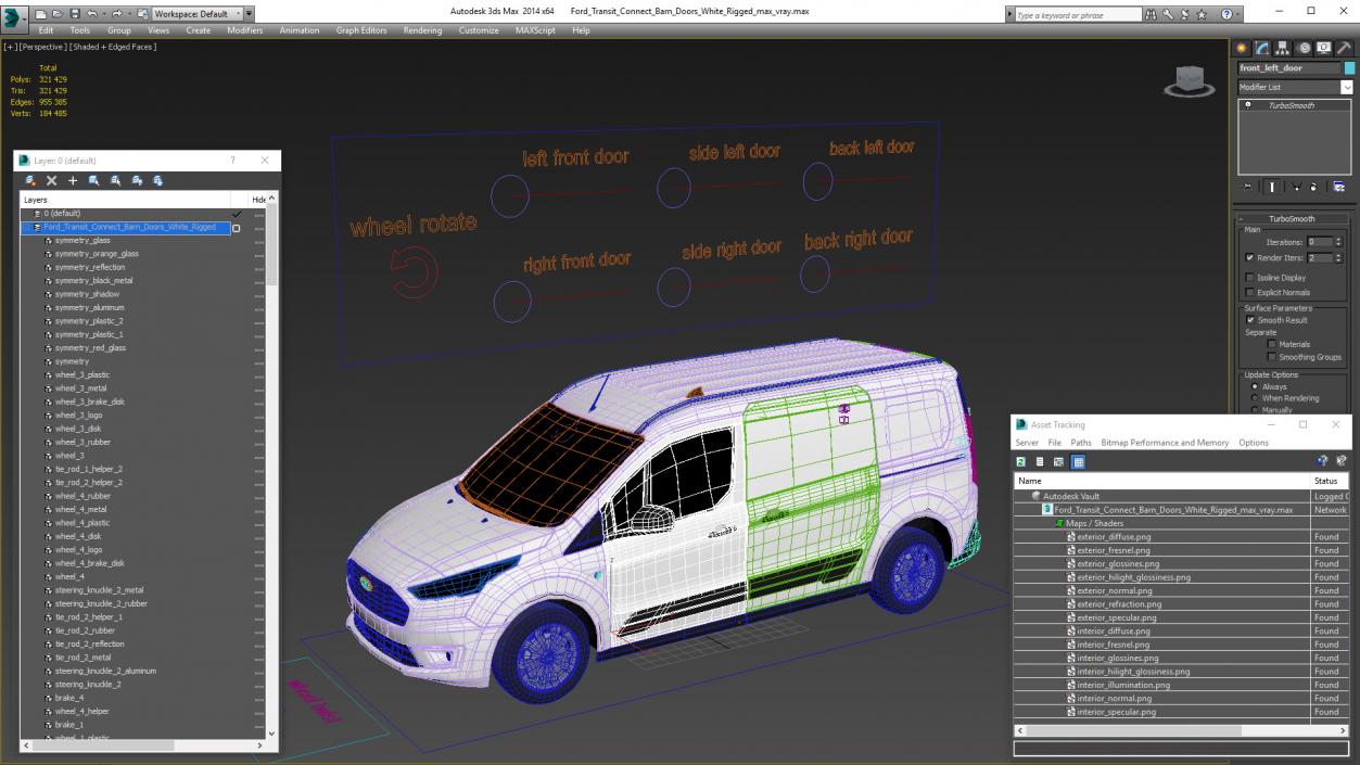 Ford Transit Connect Barn Doors White Rigged 3D model