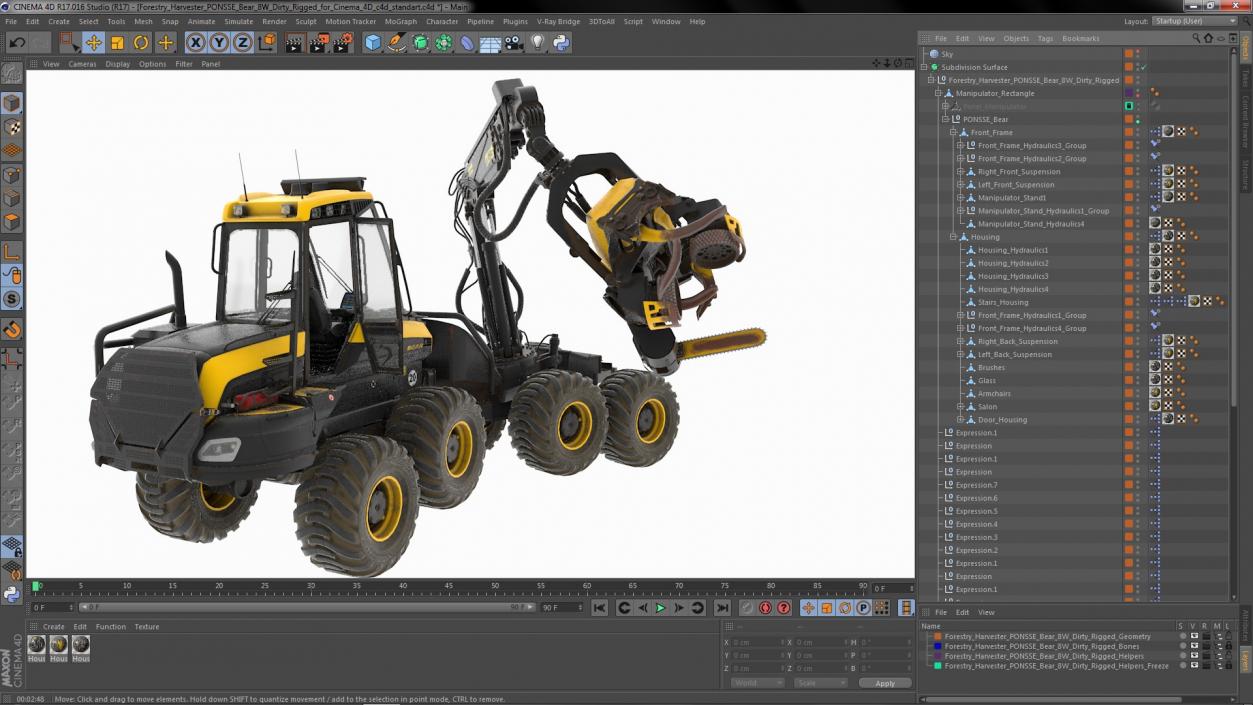 3D model Forestry Harvester PONSSE Bear 8W Dirty Rigged for Cinema 4D