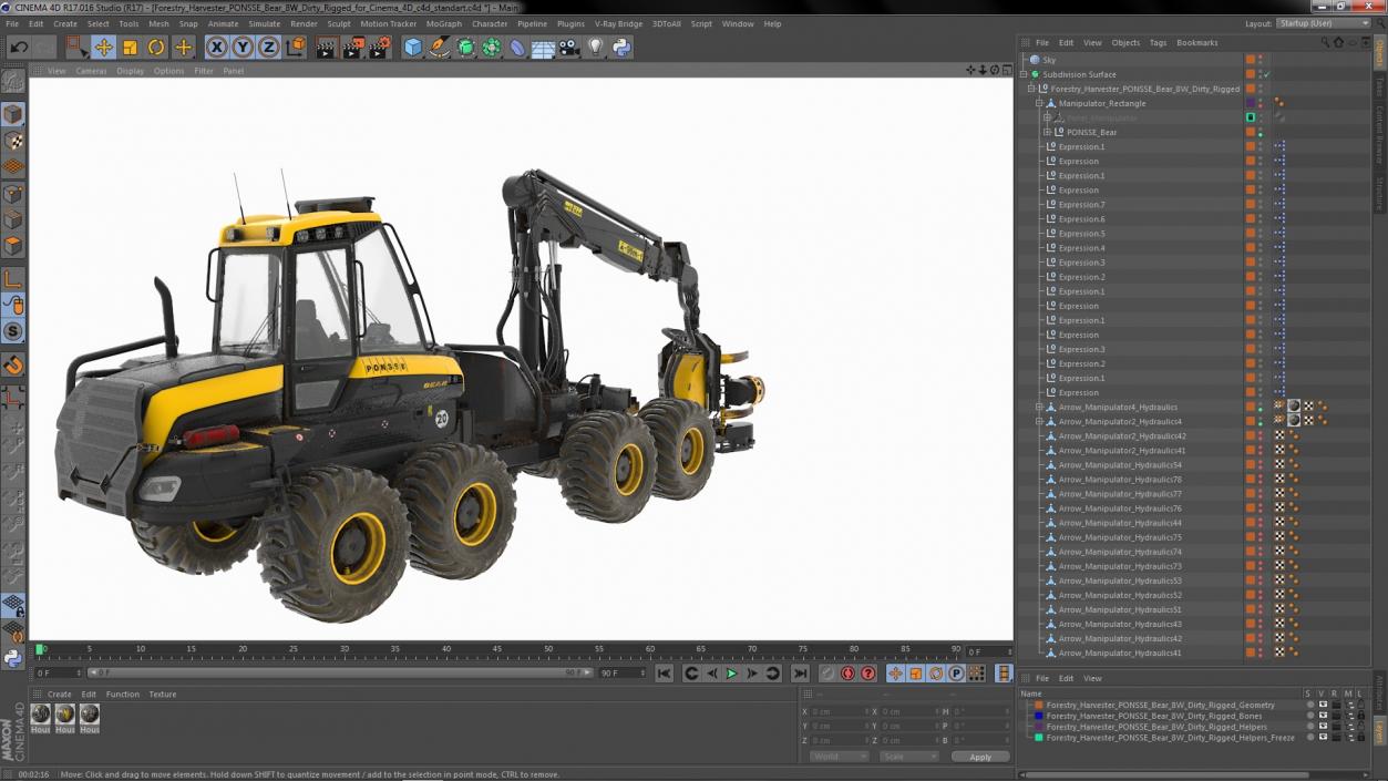 3D model Forestry Harvester PONSSE Bear 8W Dirty Rigged for Cinema 4D