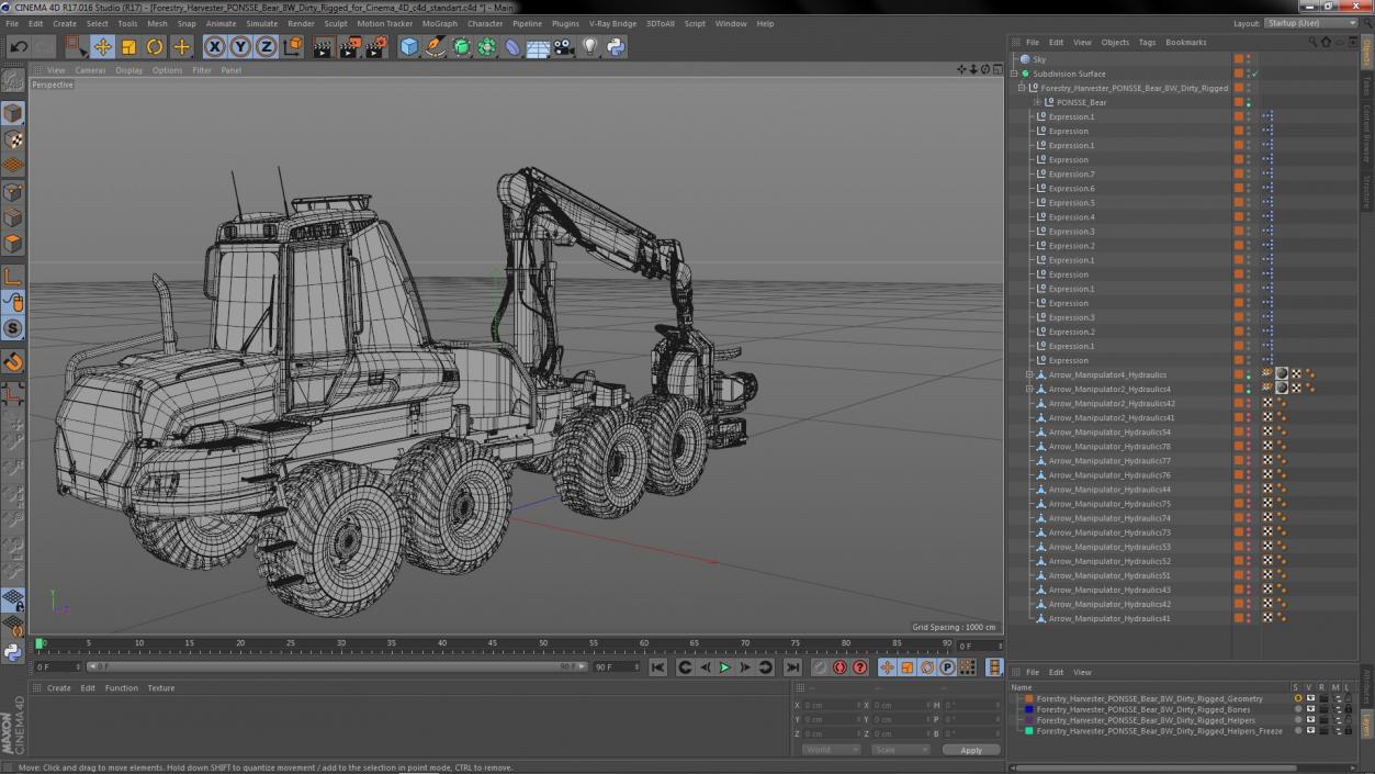 3D model Forestry Harvester PONSSE Bear 8W Dirty Rigged for Cinema 4D