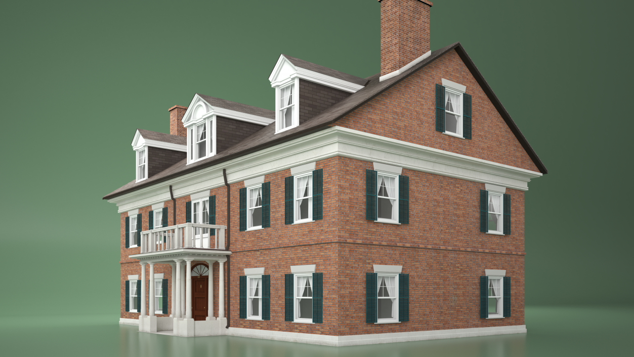 Classic Two-Story Brick House 3D model