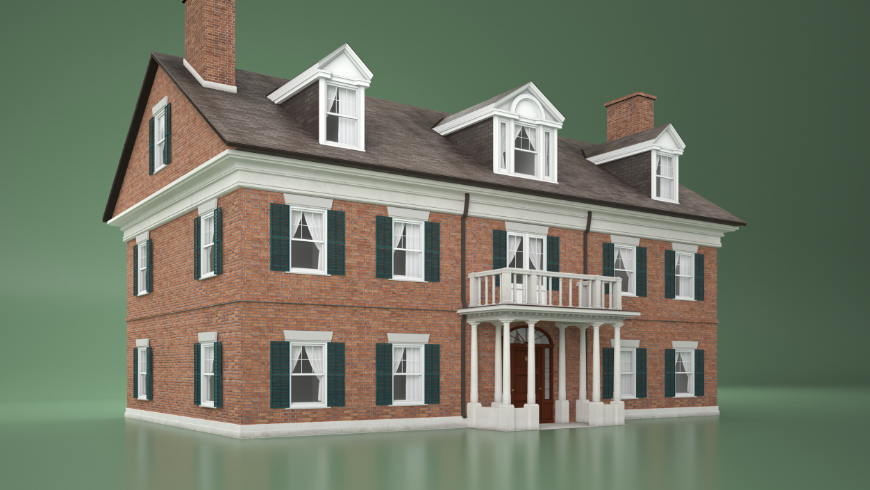 Classic Two-Story Brick House 3D model