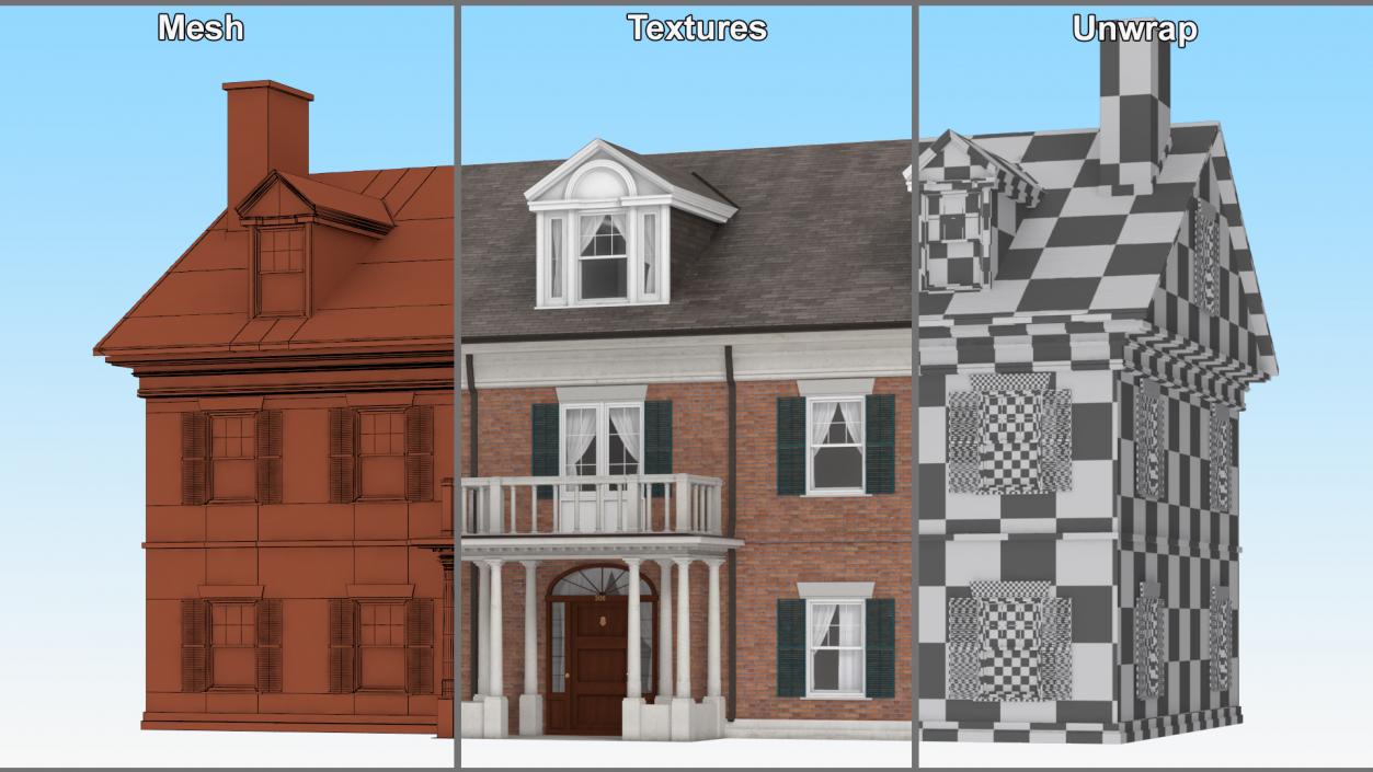 Classic Two-Story Brick House 3D model