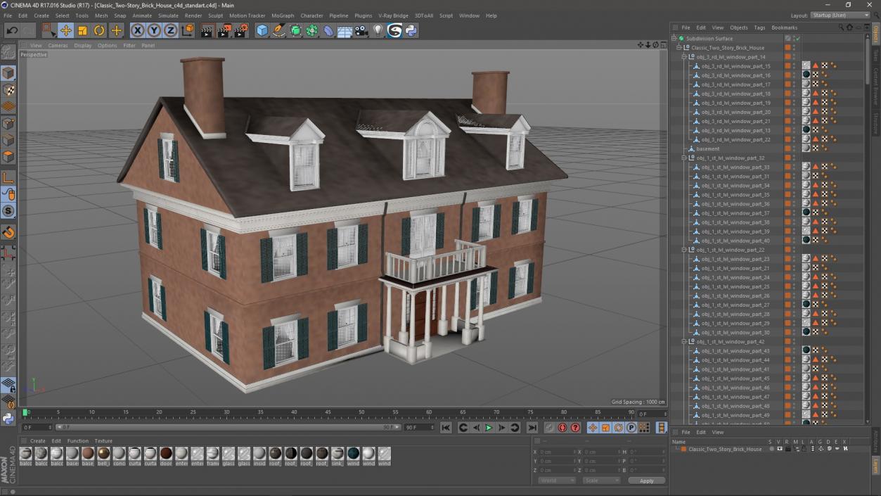 Classic Two-Story Brick House 3D model