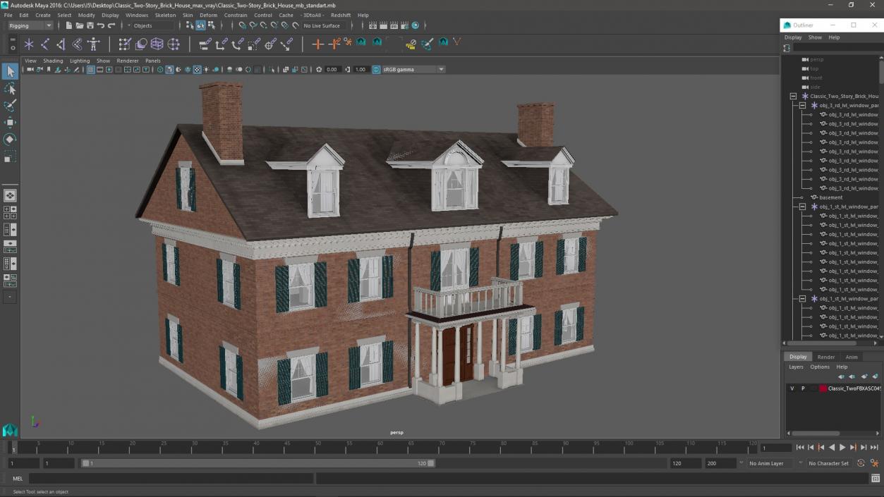 Classic Two-Story Brick House 3D model