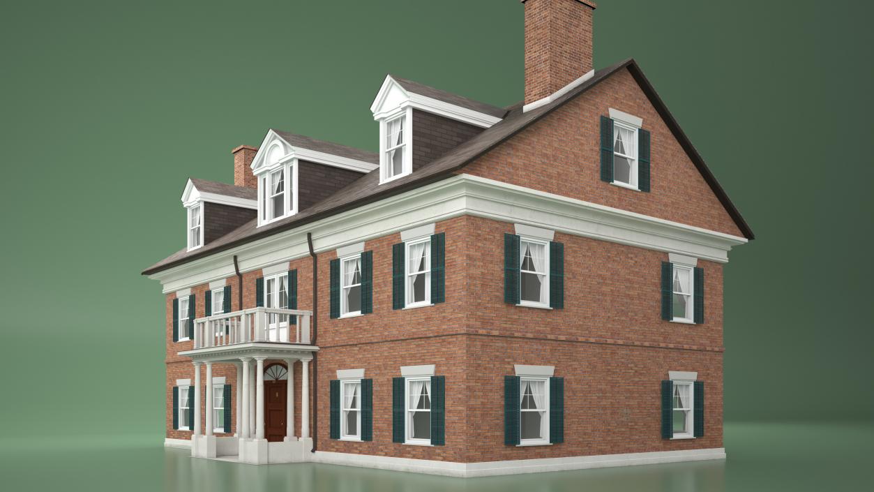 Classic Two-Story Brick House 3D model