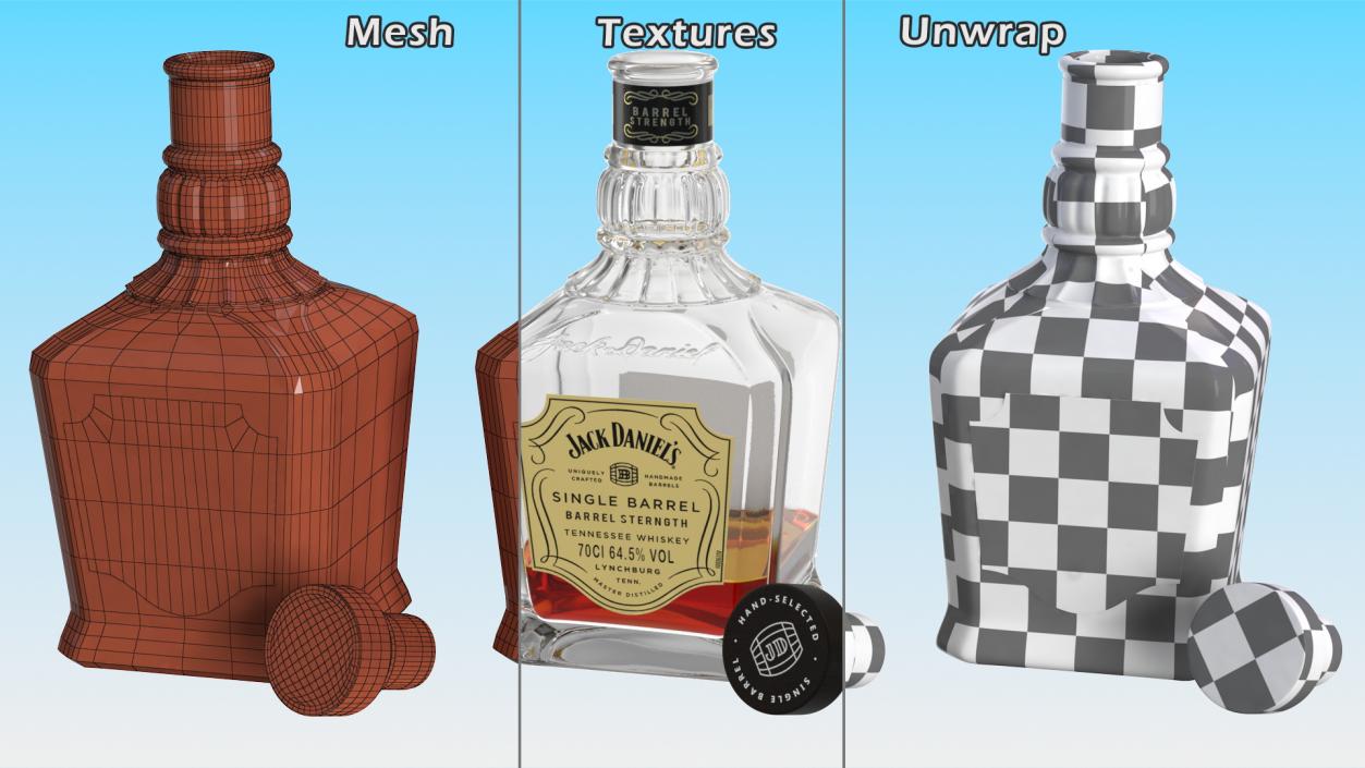 Open Bottle of Whiskey Jack Daniels Single Barrel 3D model