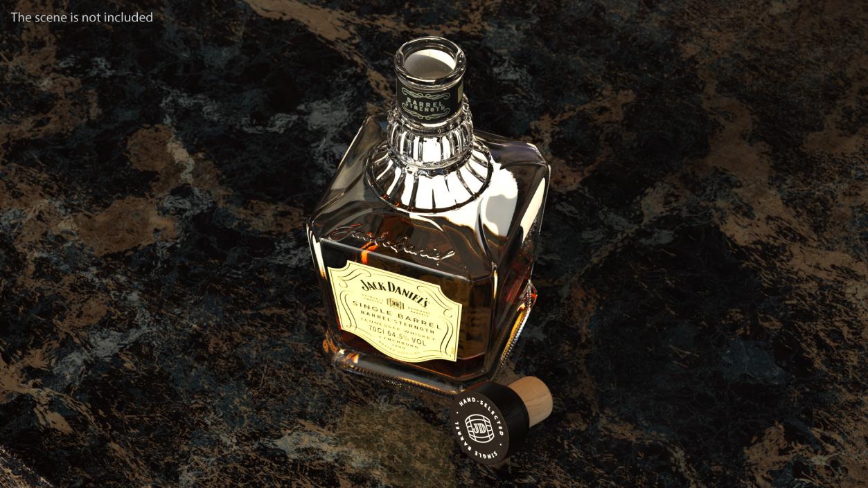 Open Bottle of Whiskey Jack Daniels Single Barrel 3D model