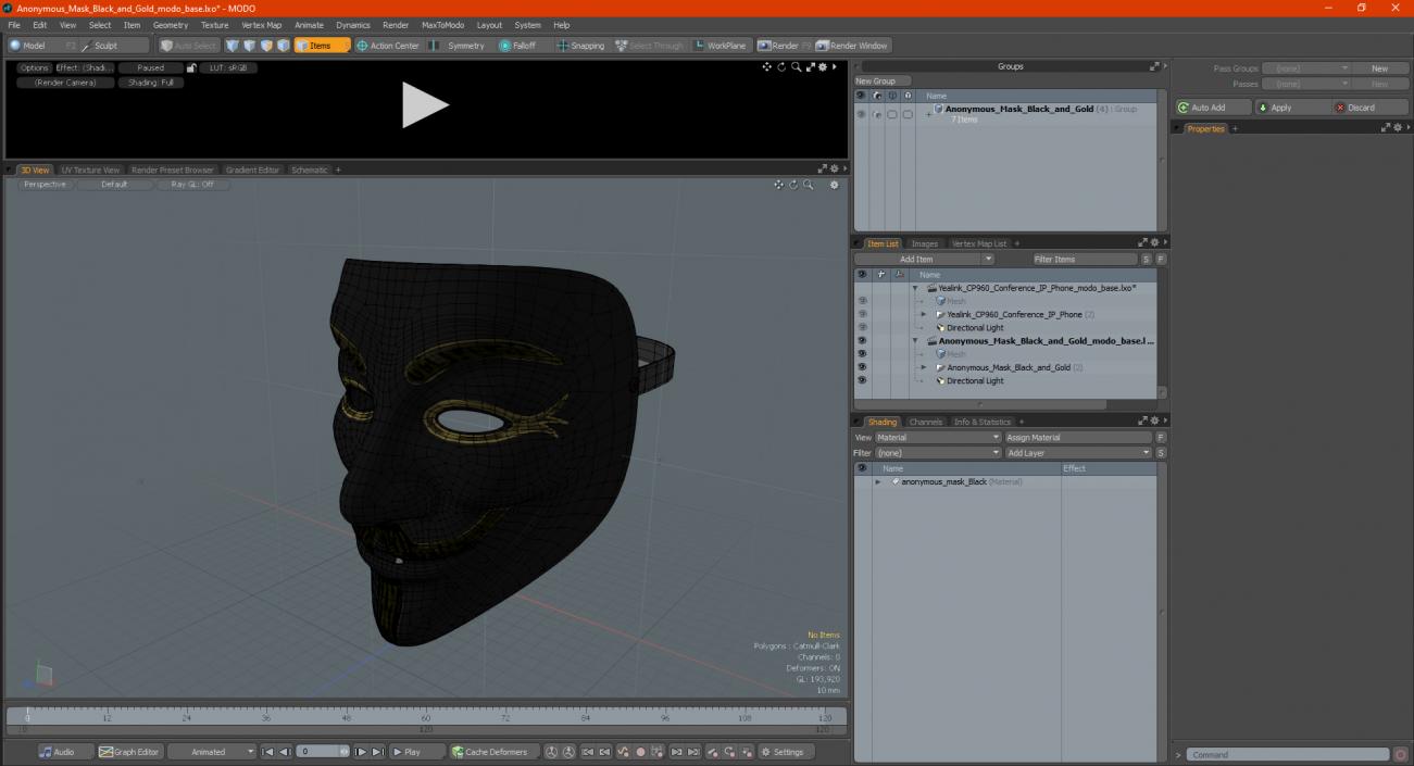 Anonymous Mask Black and Gold 3D model