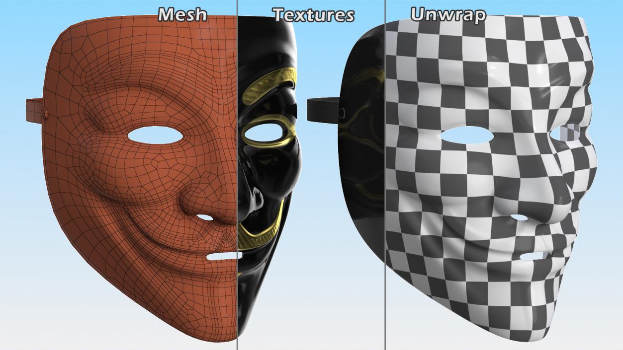 Anonymous Mask Black and Gold 3D model