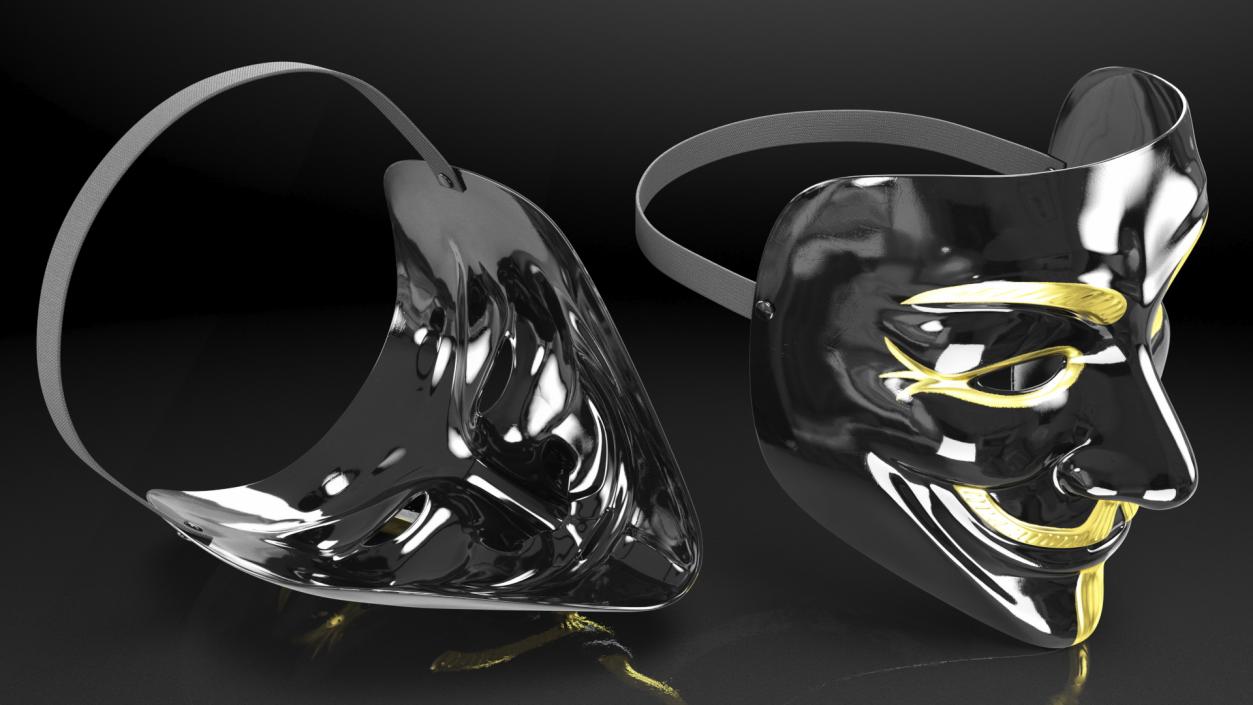 Anonymous Mask Black and Gold 3D model