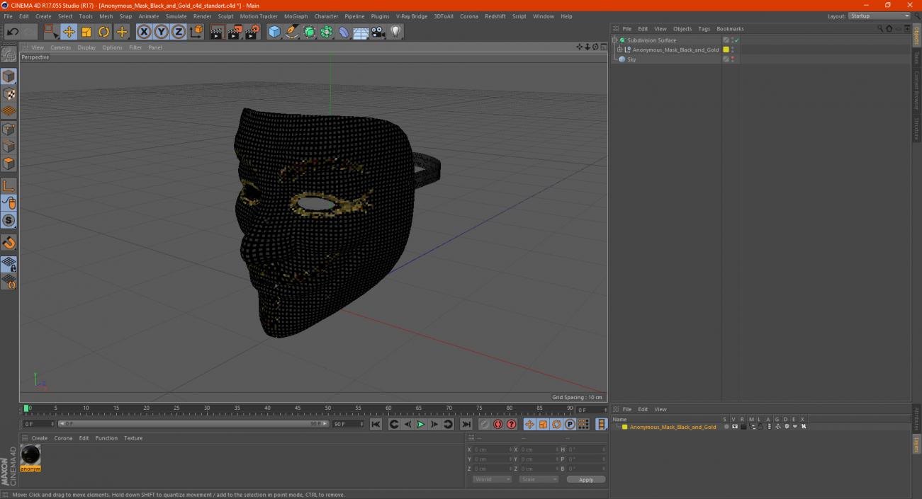 Anonymous Mask Black and Gold 3D model