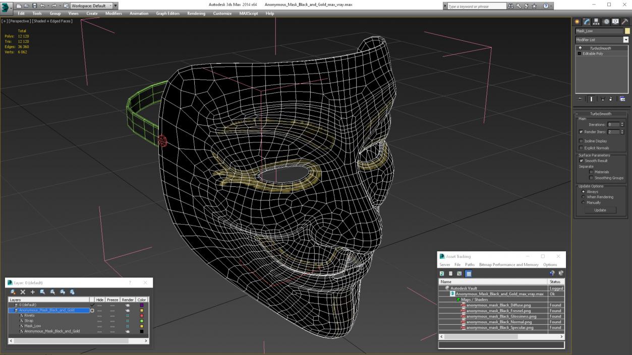 Anonymous Mask Black and Gold 3D model