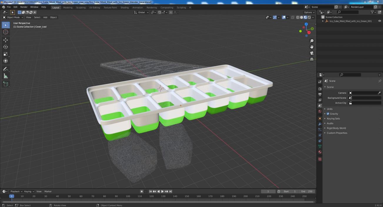 3D model Ice Cube Mold filled with Ice Green