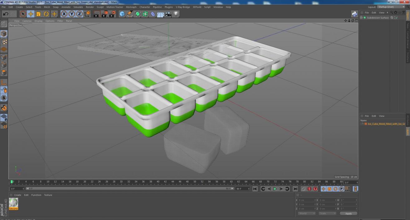 3D model Ice Cube Mold filled with Ice Green