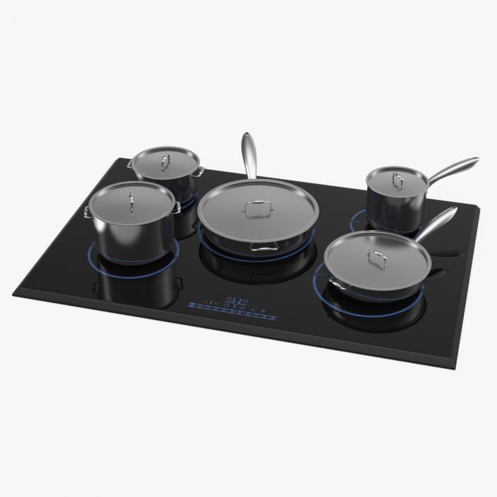 3D model 5 Zone Induction Hob with Stainless Tableware