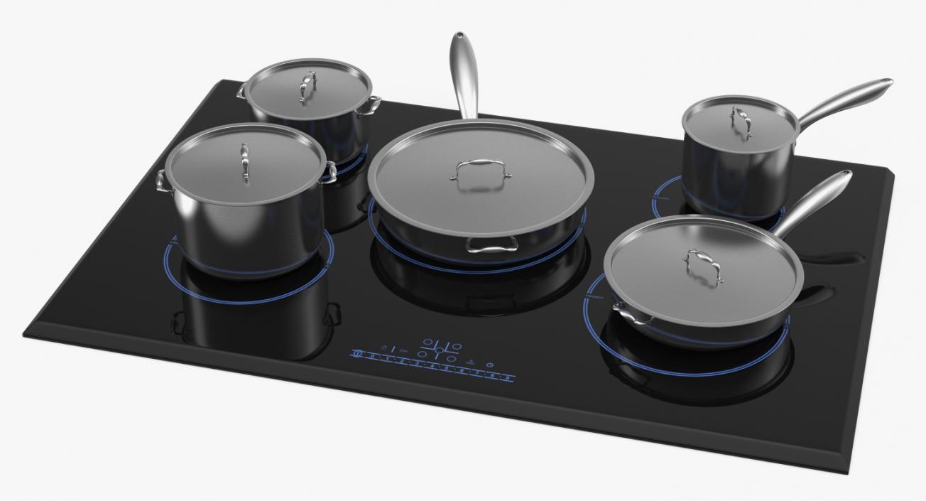 3D model 5 Zone Induction Hob with Stainless Tableware